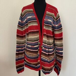 RALPH LAUREN Shawl Collar Navajo Southwest Hand-Knit Cotton/linen Cardigan Sz L